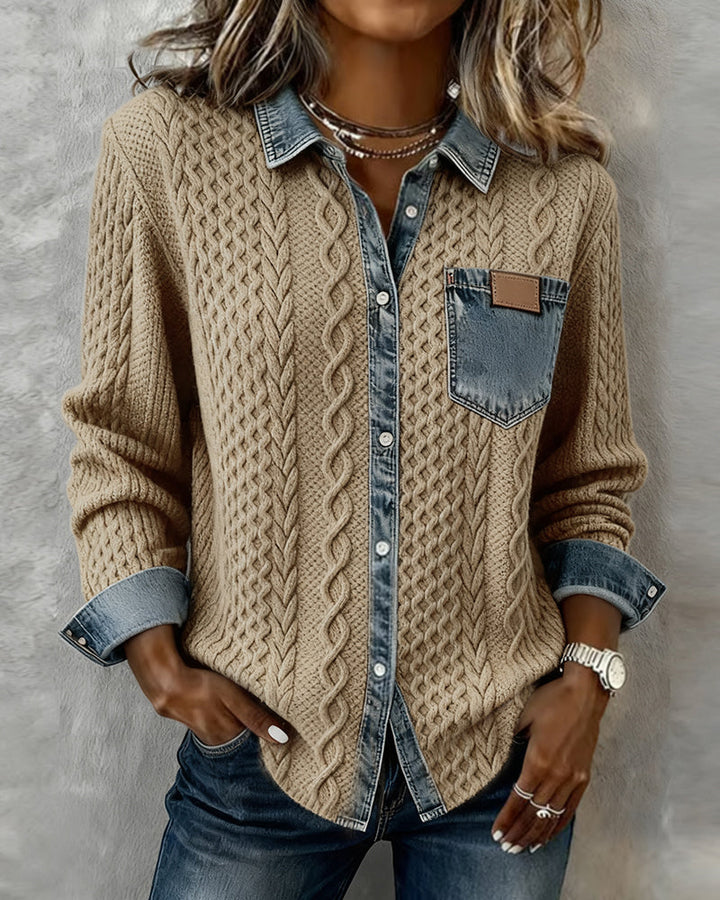 Long Sleeve Shirt with Denim Accents