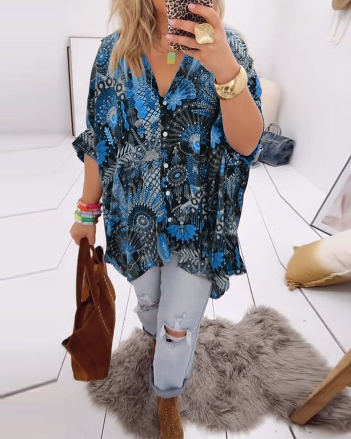 Linda – Printed Blouse with Lapel Collar