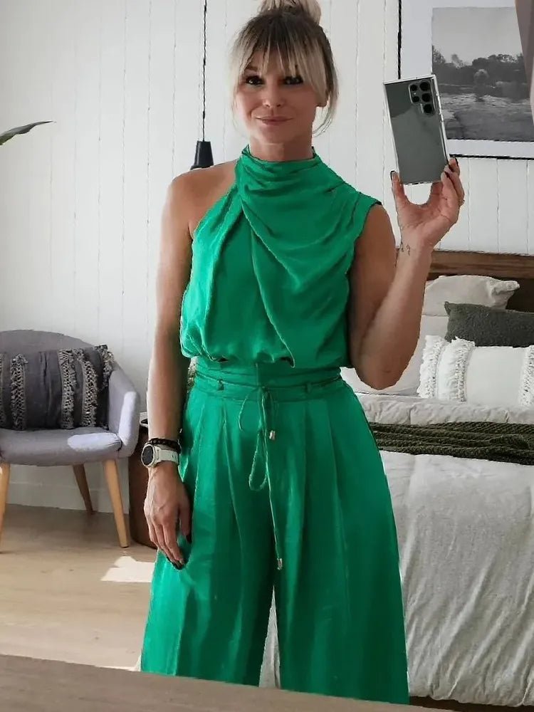Skye – Wide-Leg Pants Set with V-Neck Top