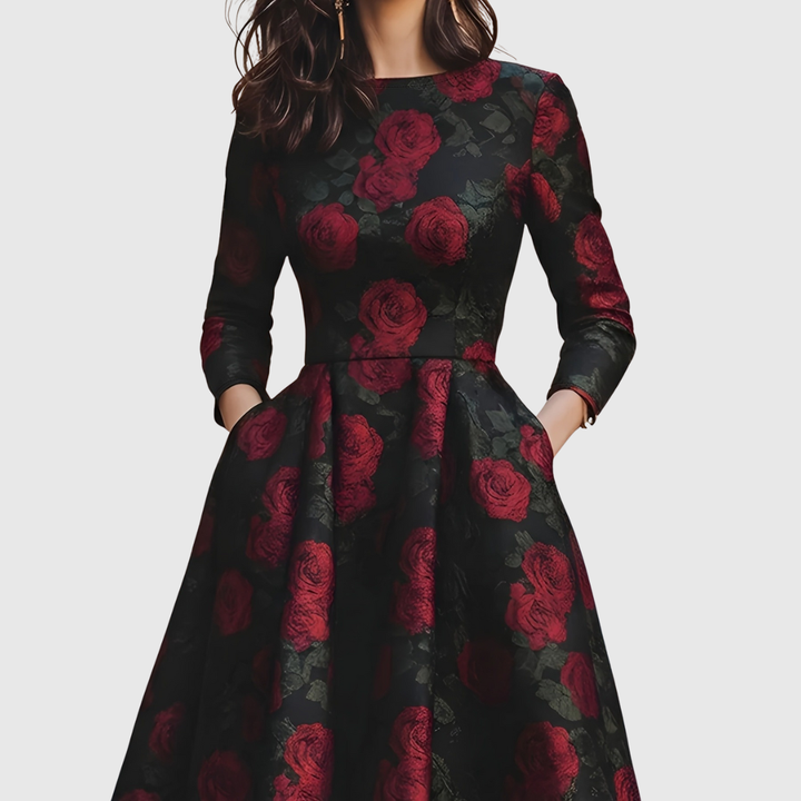 Lila | Elegant Vintage A-Line Maxi Dress with Floral Print