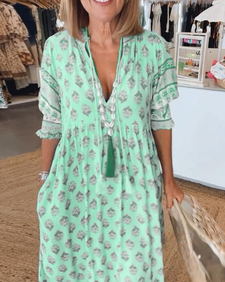 Mana – Floral V-Neck Midi Dress