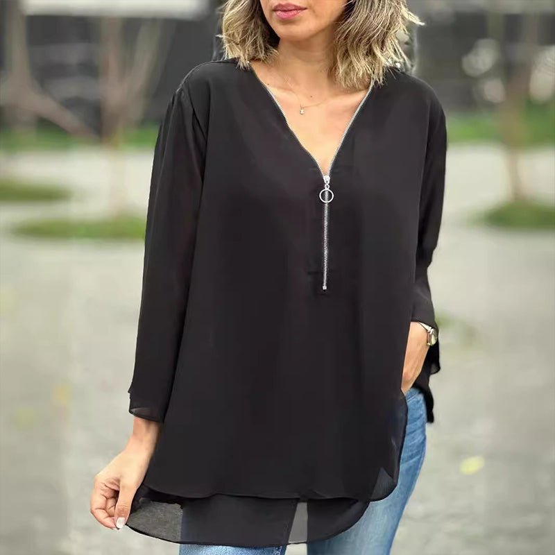Lorelai – V-Neck Zipper Blouse