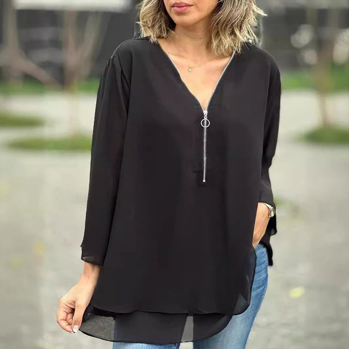 Lorelai – V-Neck Zipper Blouse