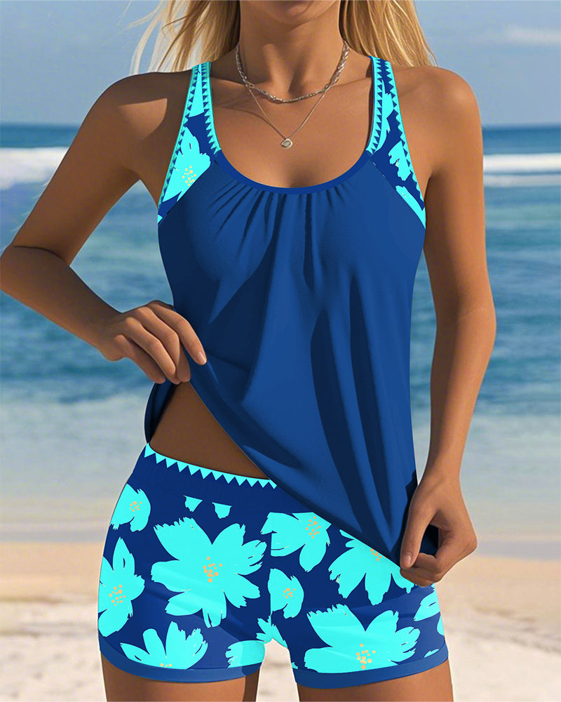 Edith – Sleeveless Printed Tankini with Open Back