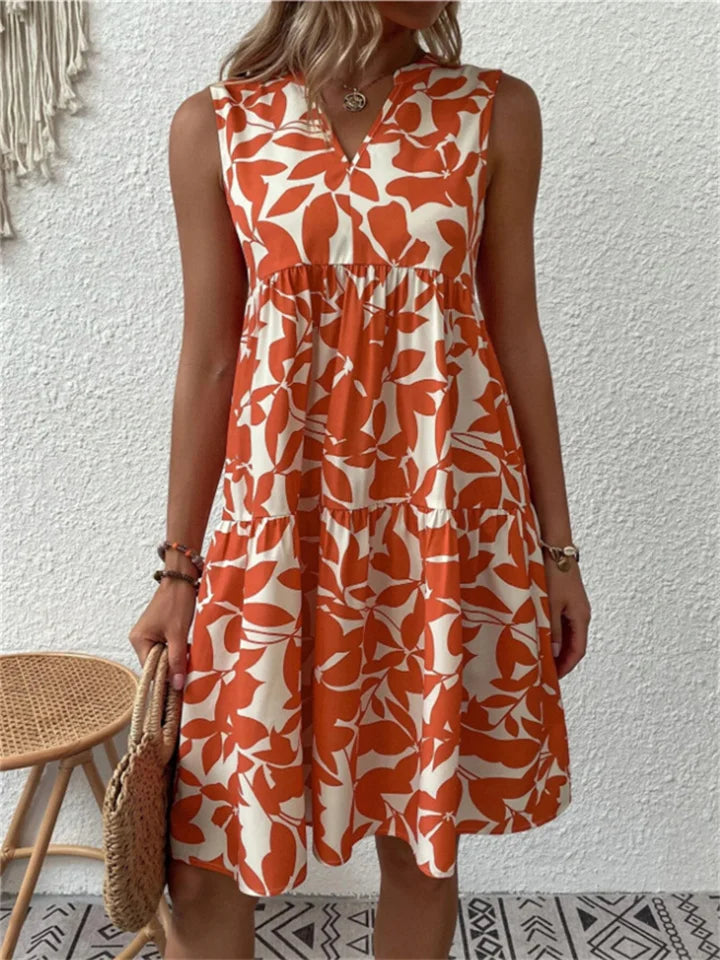 Tasha – Printed Sleeveless V-Neck Midi Dress