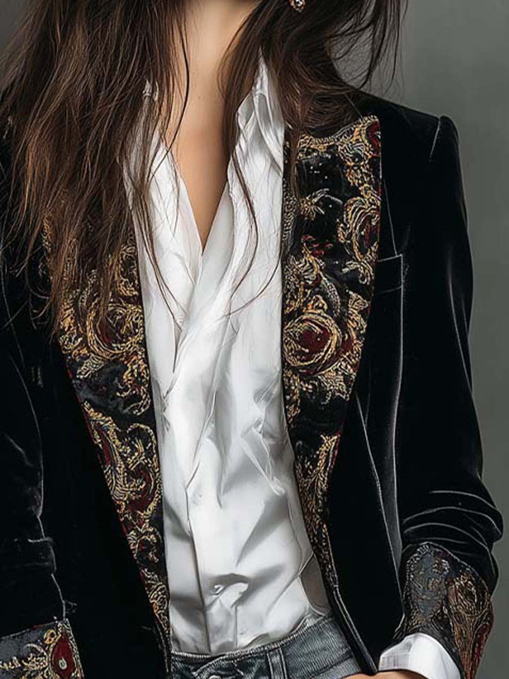 Veronica | Black Baroque Blazer with Lapels