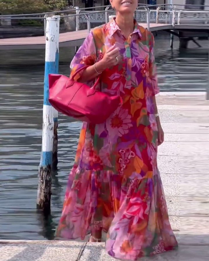 Tasia – Floral Maxi Dress with Lantern Sleeves