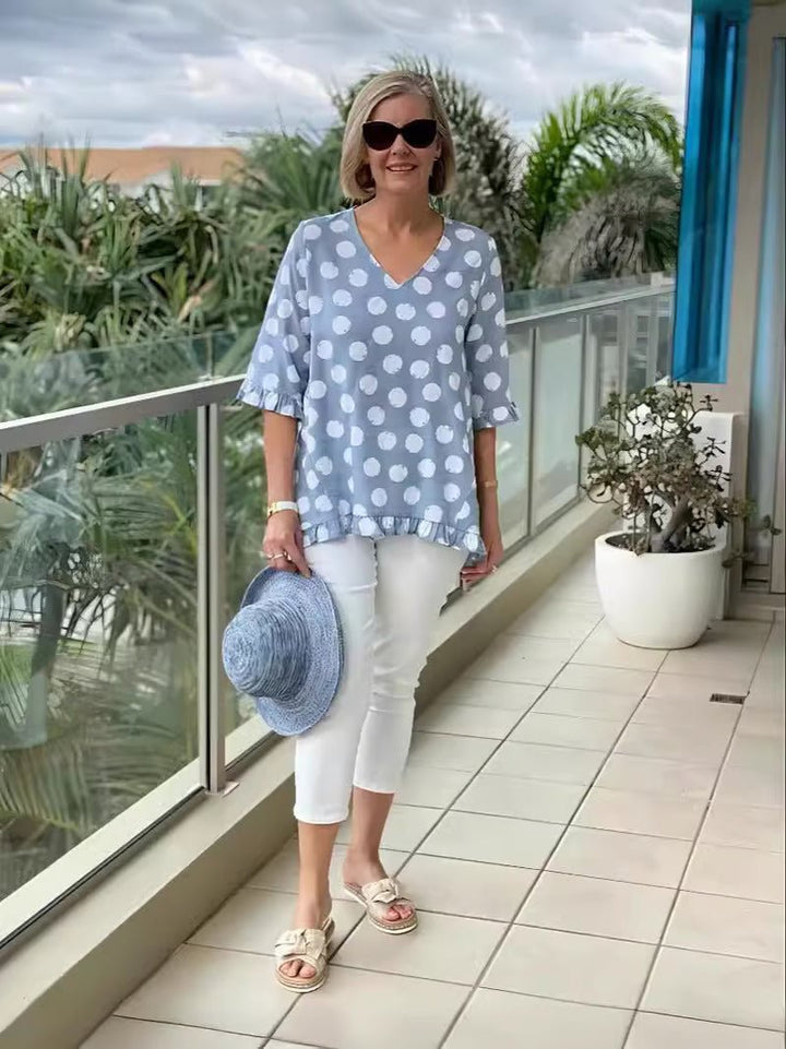Elara – Retro Print Blouse with Flowy Silhouette