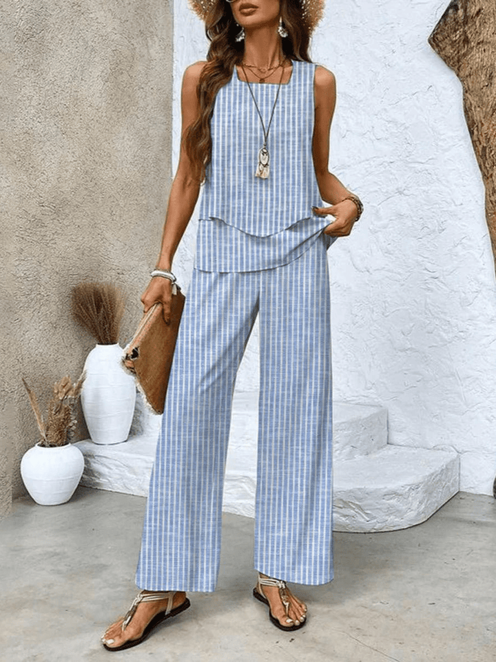 Wavix – Wide-Leg Two-Piece Set with Leaf Print