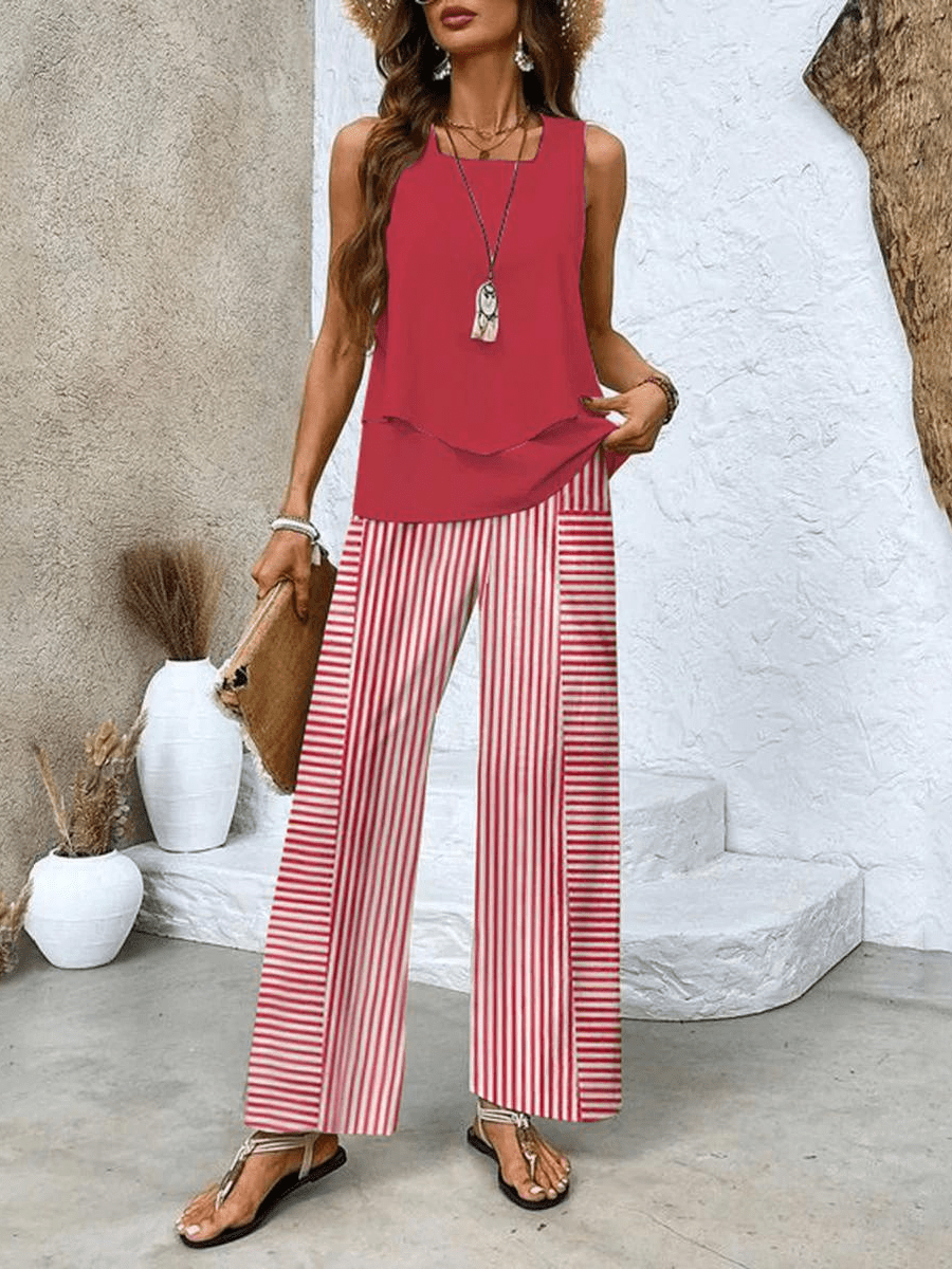 Wavix – Wide-Leg Two-Piece Set with Leaf Print