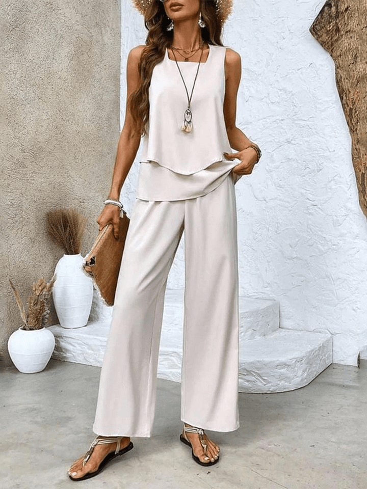 Wavix – Wide-Leg Two-Piece Set with Leaf Print