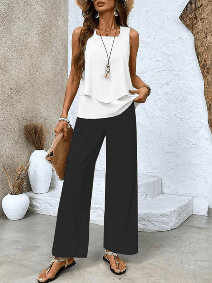 Wavix – Wide-Leg Two-Piece Set with Leaf Print