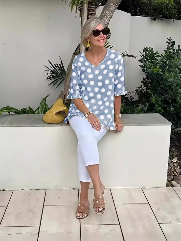 Elara – Retro Print Blouse with Flowy Silhouette