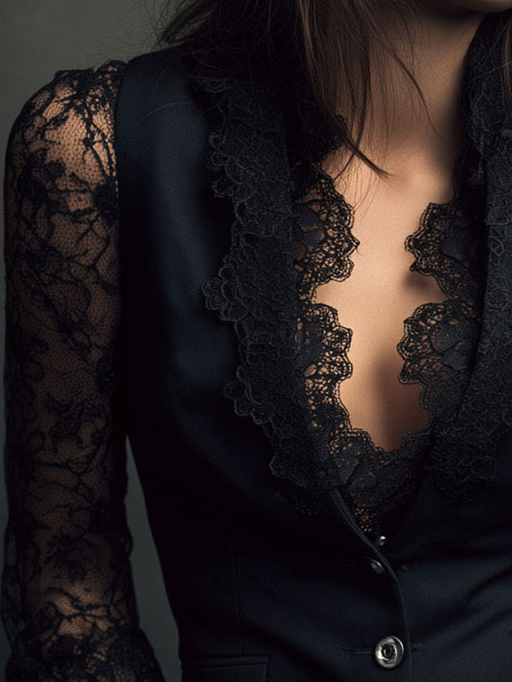 Naomi | Semi-Sheer Sleeve Blazer Top