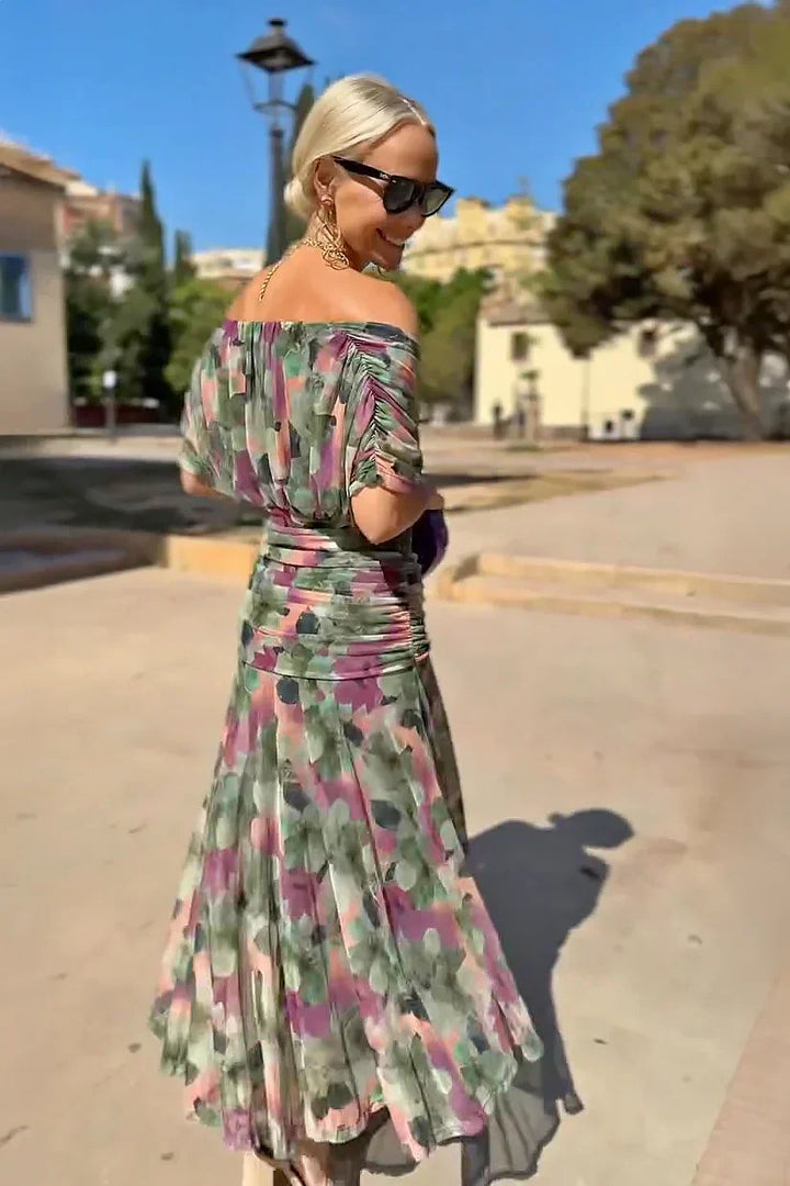 Mela – V-Neck Maxi Dress with Drop Shoulders