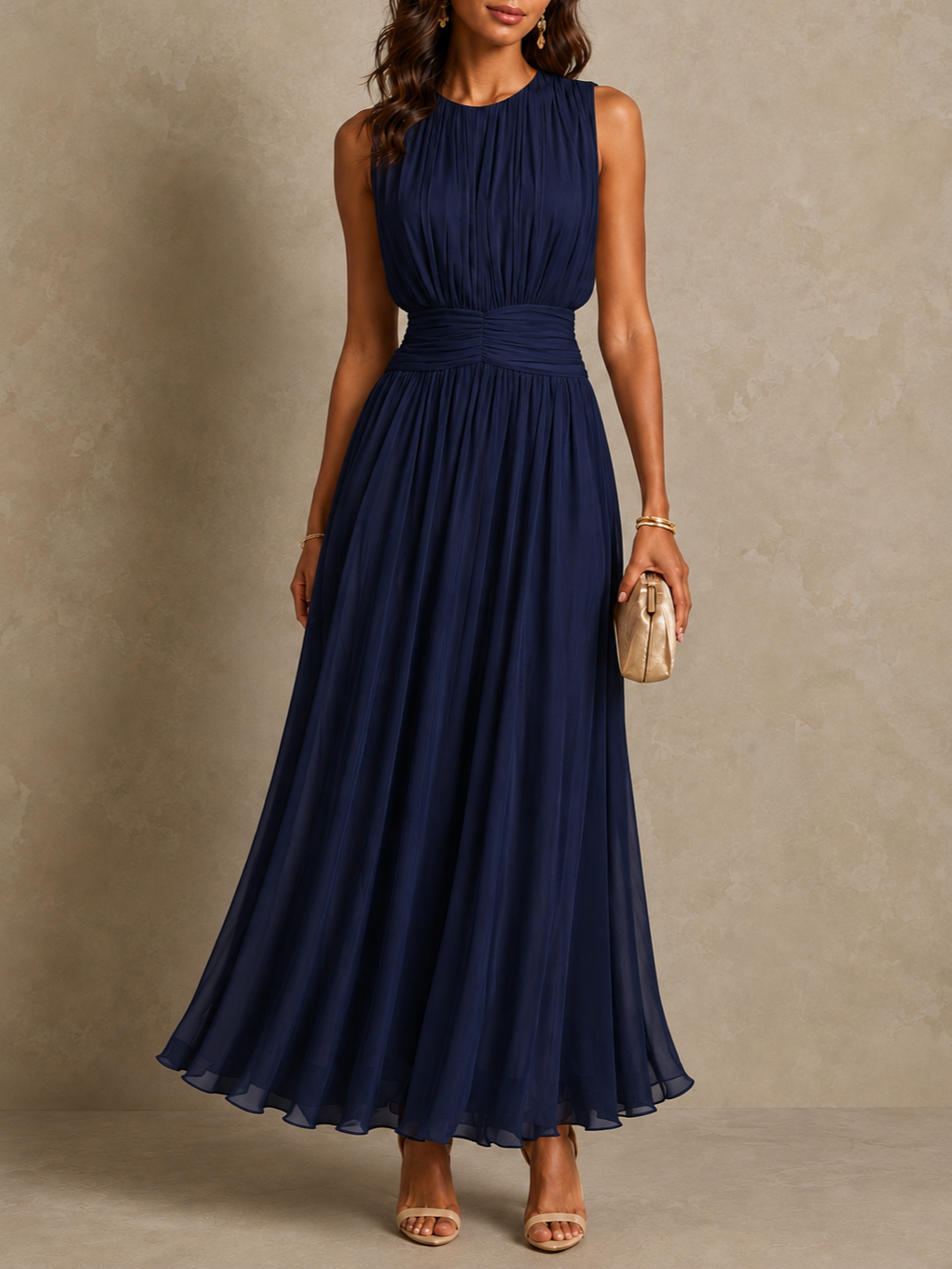 Roxanne | Ruched Waist Sleeveless Maxi Dress