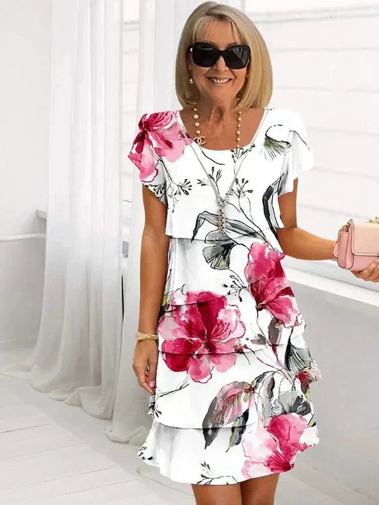 Jenna – Cascading Floral Tiered Midi Dress
