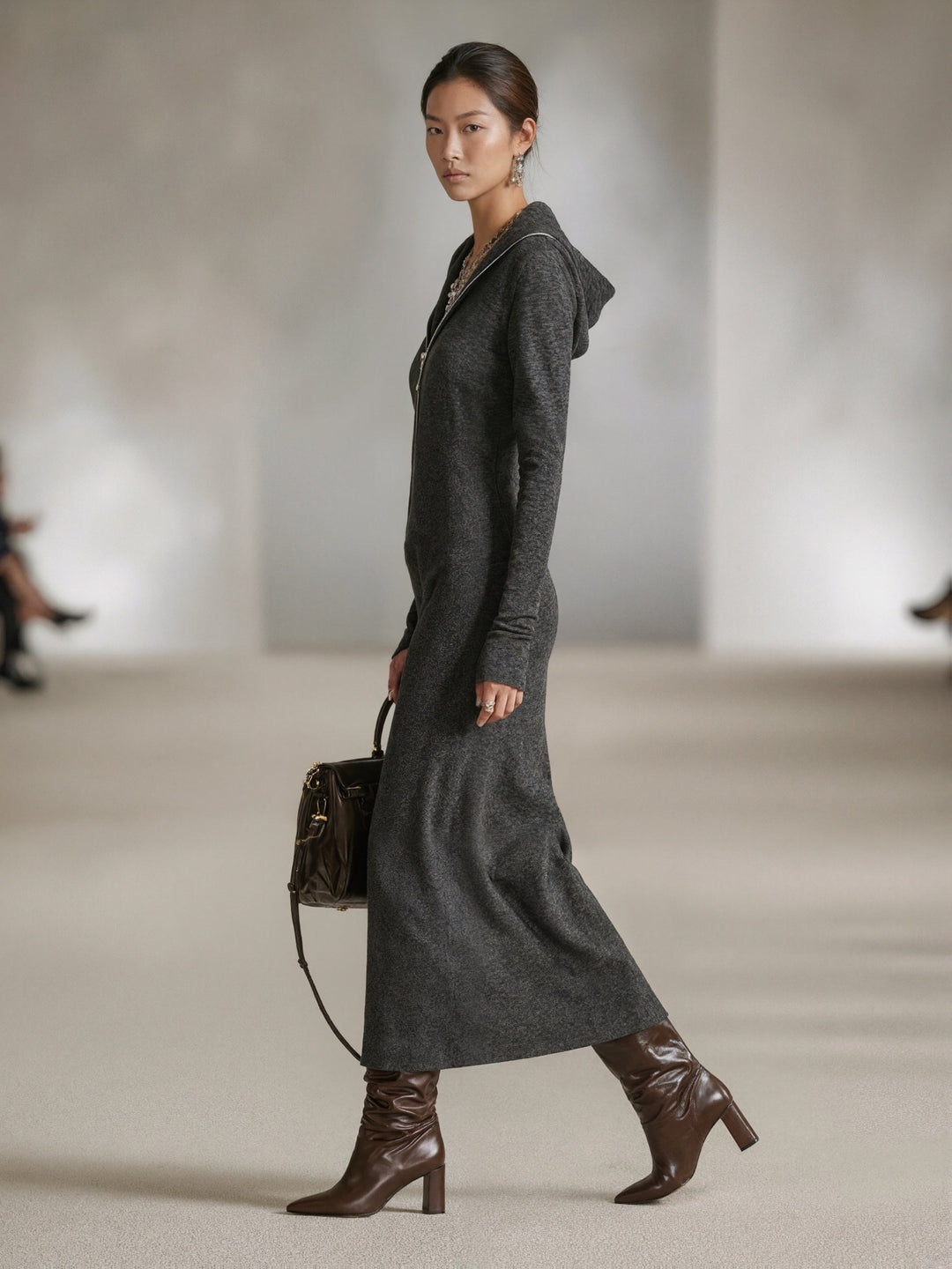 Lila | Long-Sleeve Tunic Dress with Hood and Zipper Detail