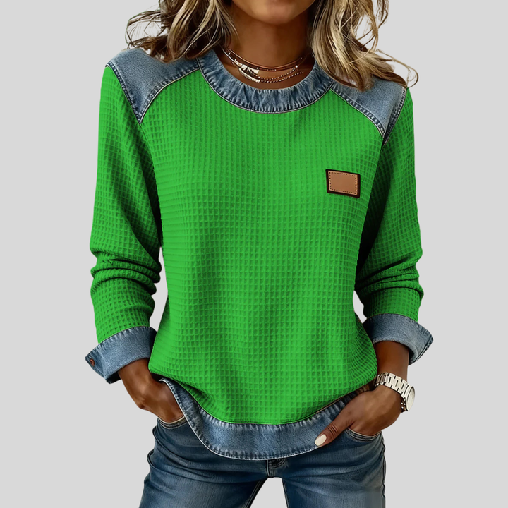 Delaney | Patchwork Design Waffle Sweatshirt