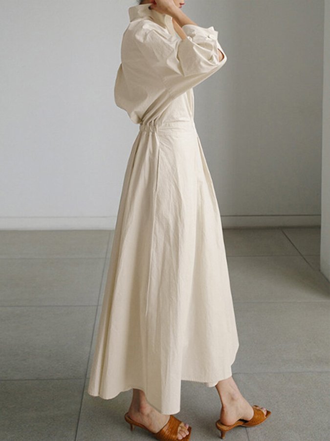 Luni – Lapel Collar Maxi Dress with Swing Skirt