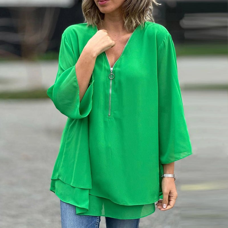 Lorelai – V-Neck Zipper Blouse
