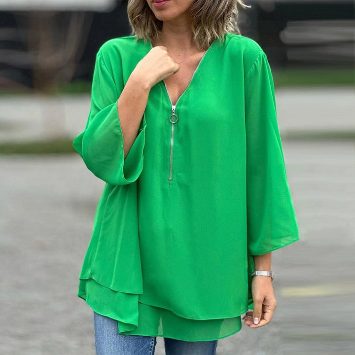 Lorelai – V-Neck Zipper Blouse