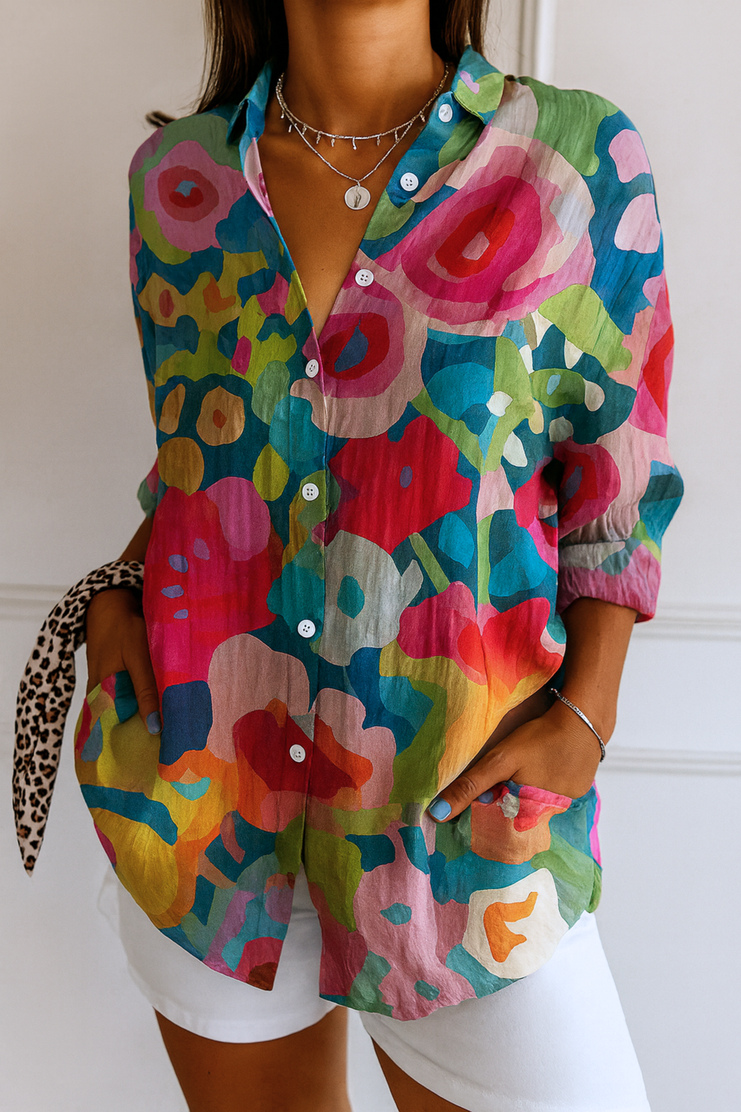 Astra – Colorful Printed Blouse with Gathered Waist