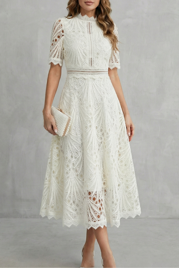 Charlisse | Ornate lace refinement – High-neck midi dress