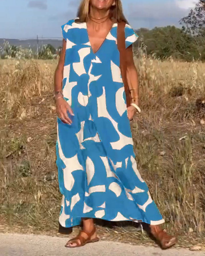 Amelia – Printed V-Neck Maxi Dress