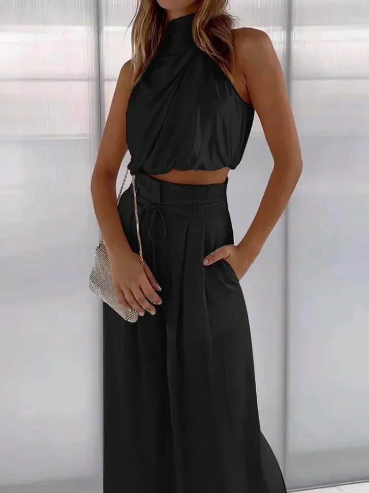 Skye – Wide-Leg Pants Set with V-Neck Top