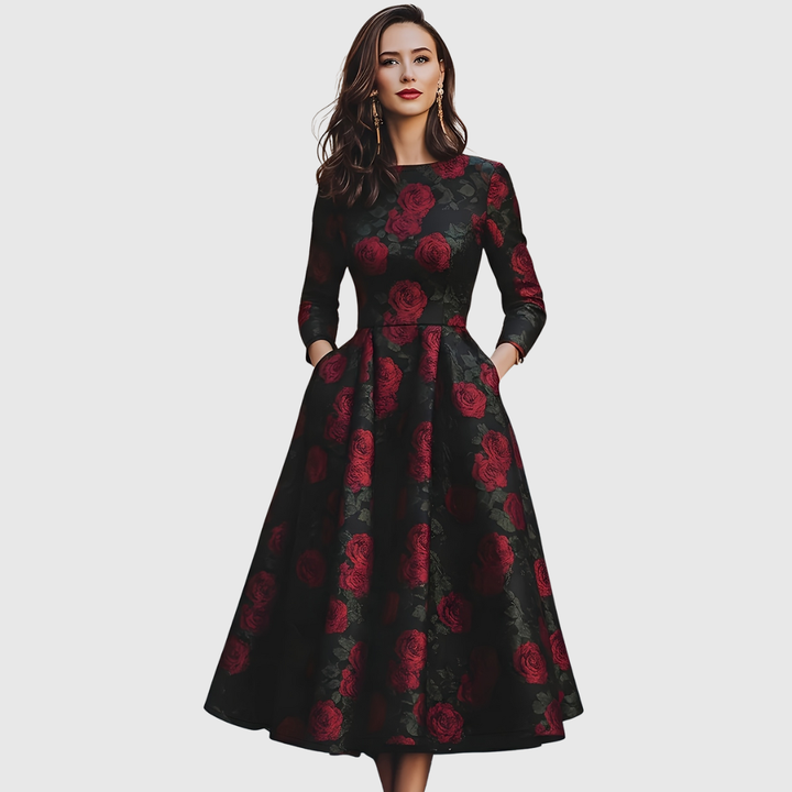 Lila | Elegant Vintage A-Line Maxi Dress with Floral Print
