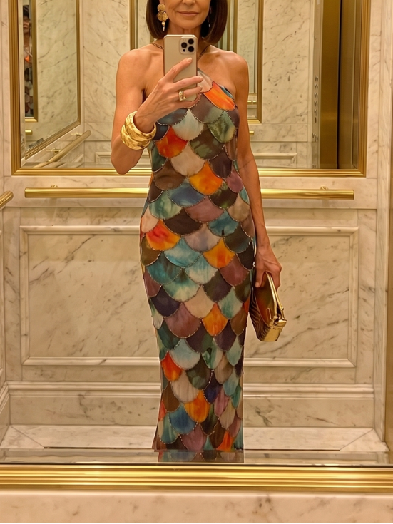 Larkin | Fitted Multicolor Scale Pattern Maxi Dress
