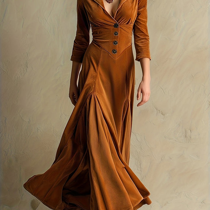Ella | Elegant Button-Front Collar Dress with 7/8 Sleeve