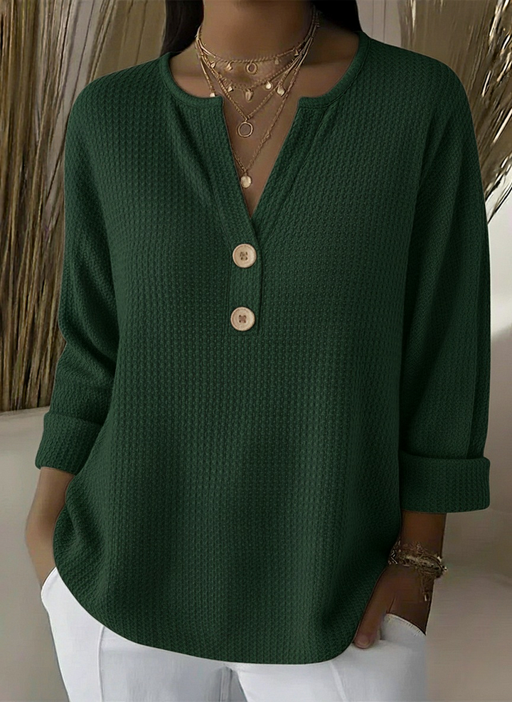 Lucy | Textured Henley T-Shirt with Buttons