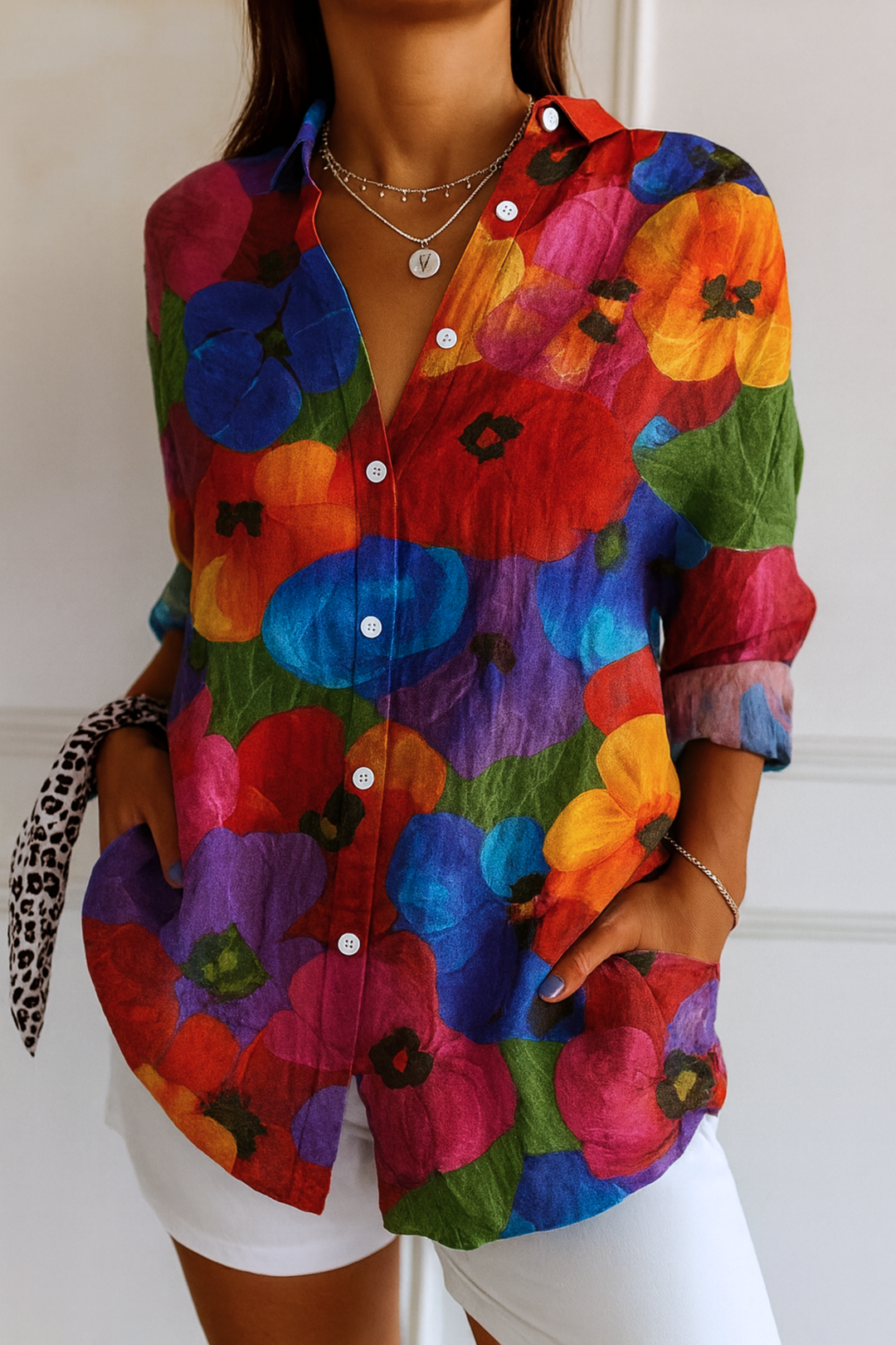 Astra – Colorful Printed Blouse with Gathered Waist
