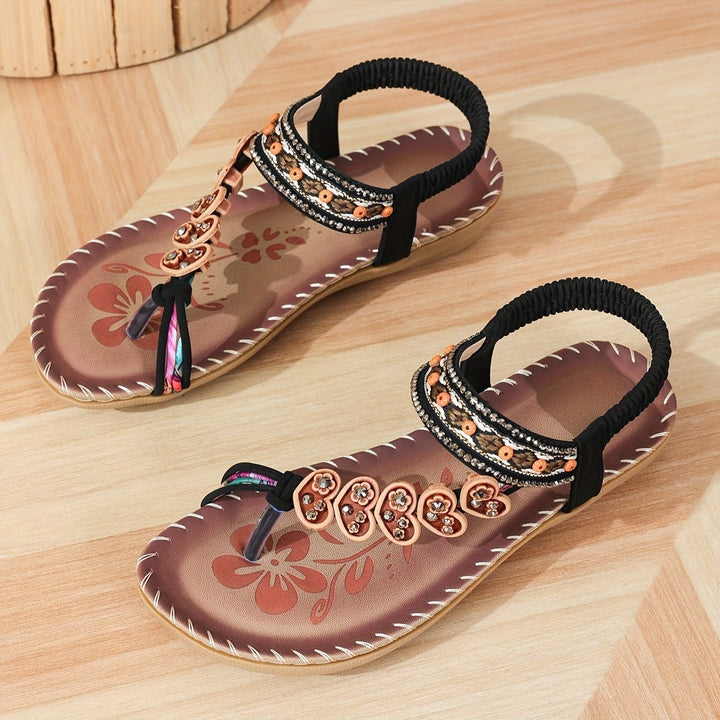 Nika – Beaded Stretch-Strap Sandals