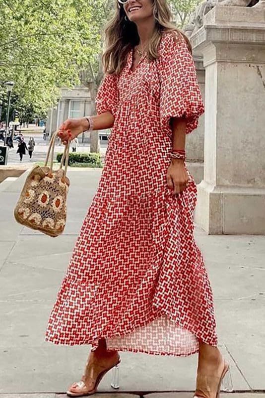 Vanessa – Boho Puff Sleeve Printed Maxi Dress