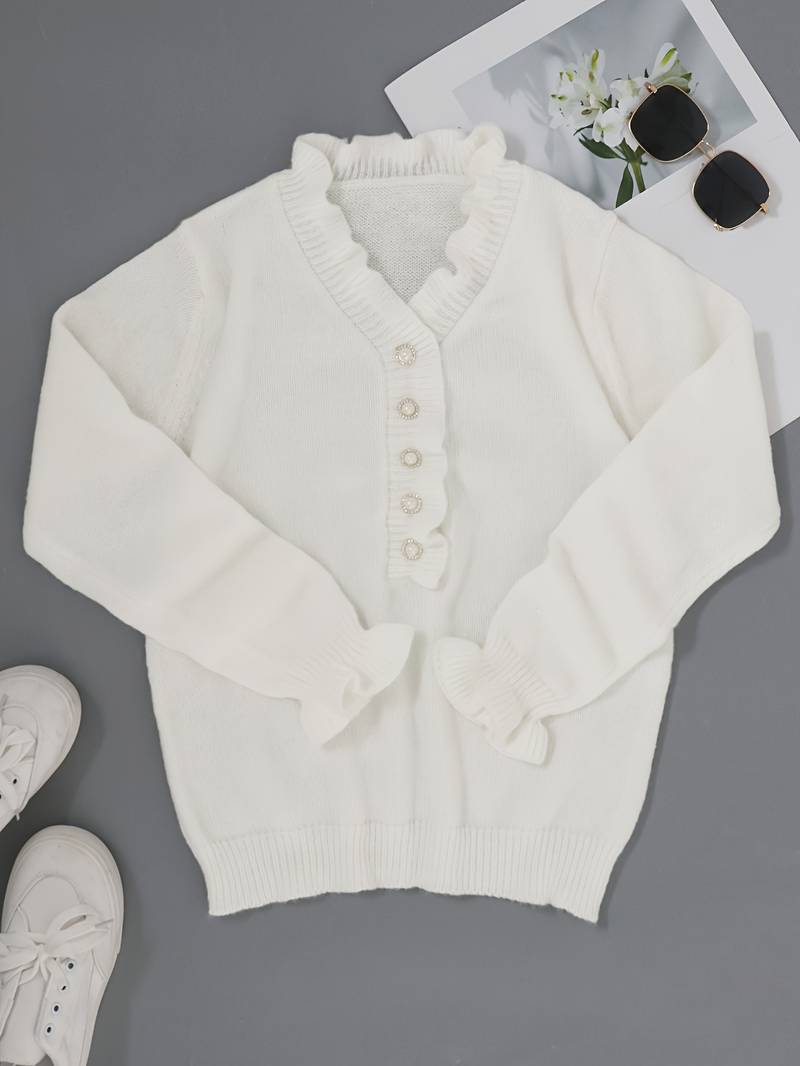 Mara – V-Neck Button Sweater