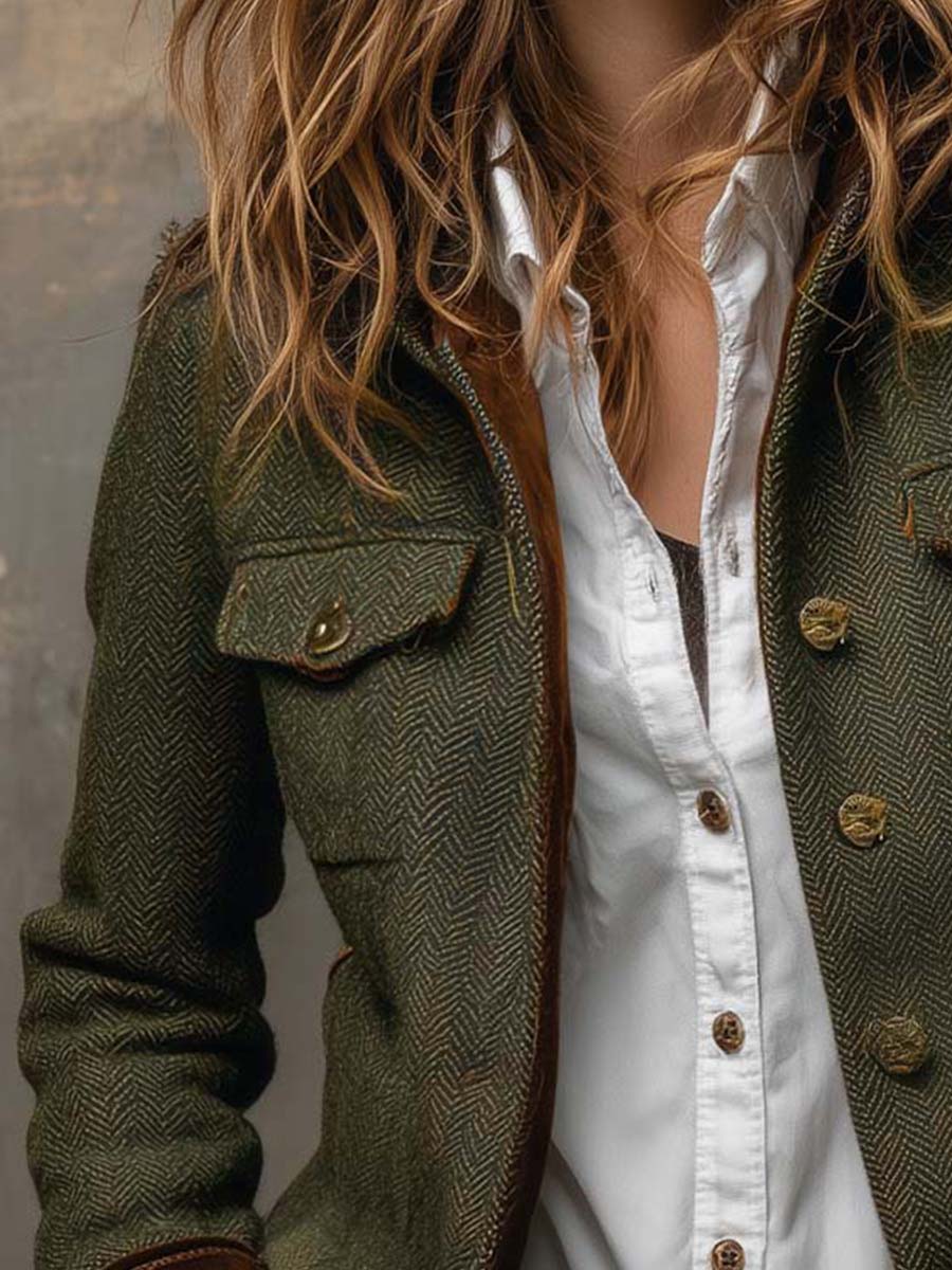 Rowan | Blazer with Contrast Houndstooth Trim