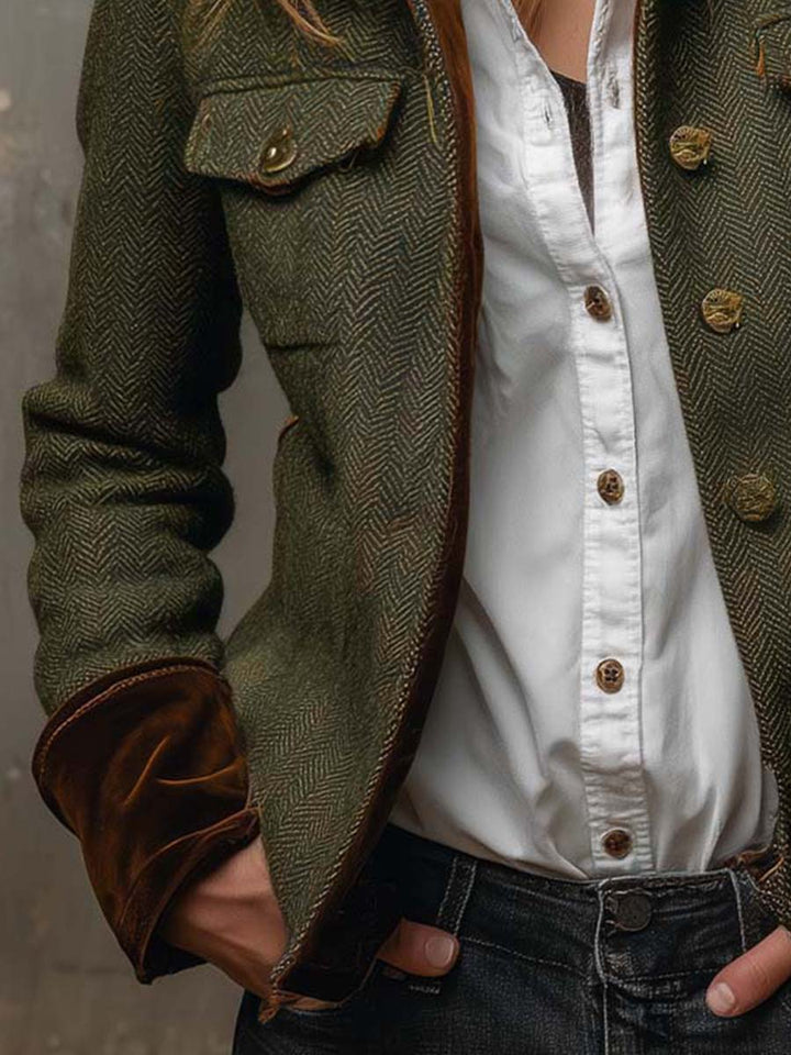 Rowan | Blazer with Contrast Houndstooth Trim