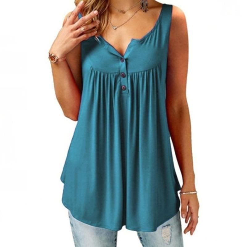 Jilla – Sleeveless V-Neck Button Tank