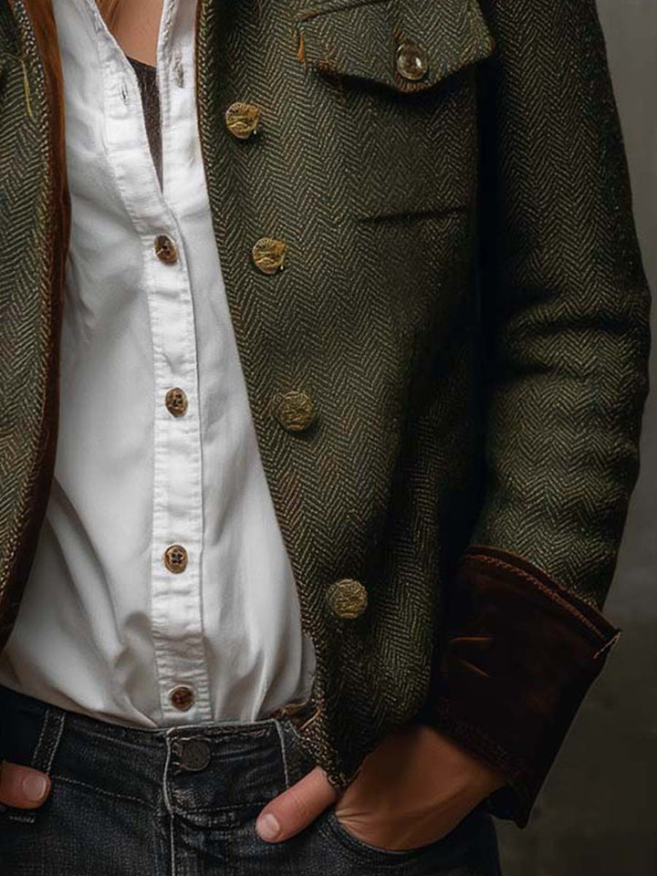 Rowan | Blazer with Contrast Houndstooth Trim