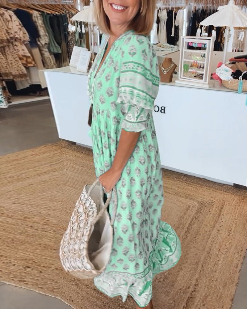 Mana – Floral V-Neck Midi Dress