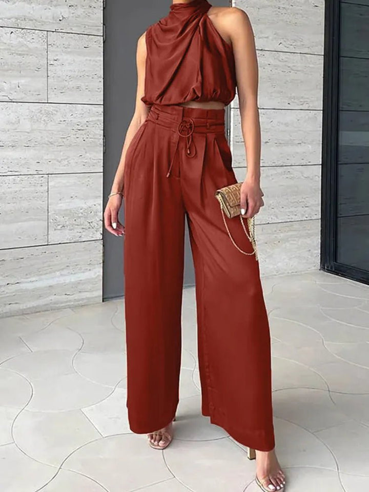 Skye – Wide-Leg Pants Set with V-Neck Top