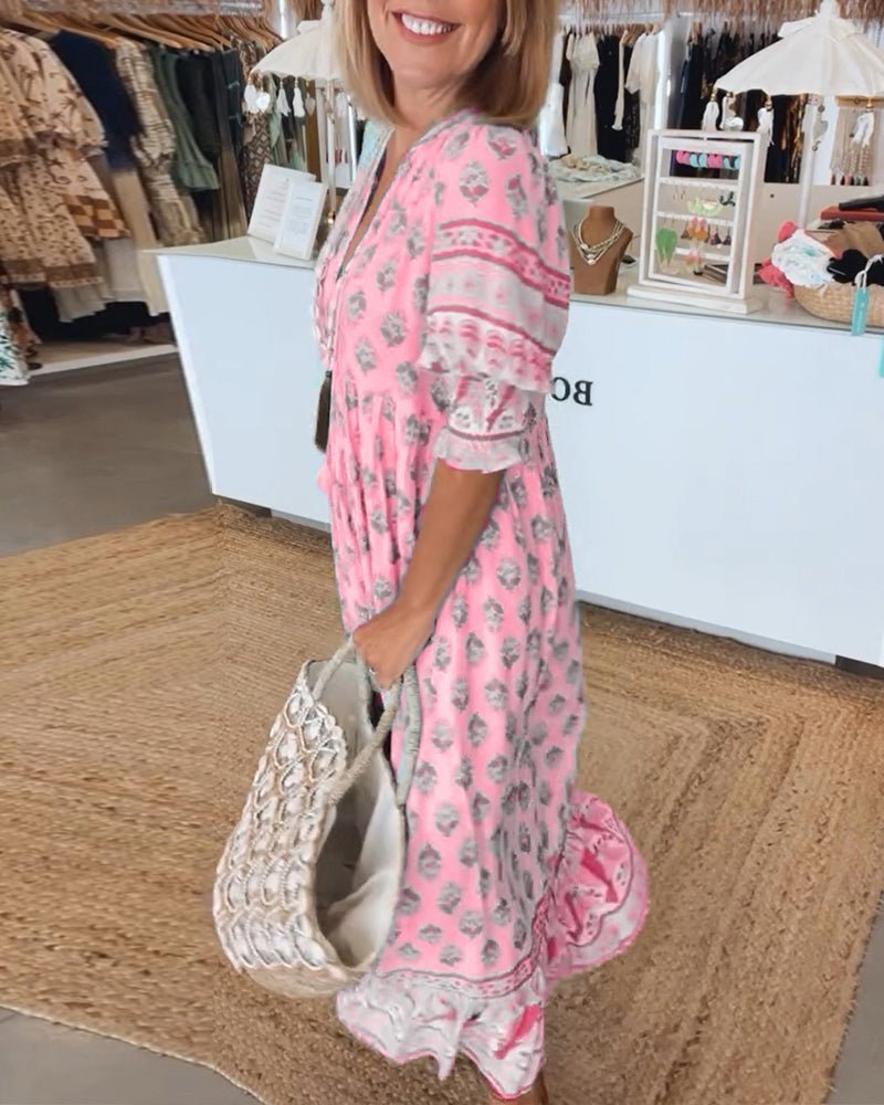 Mana – Floral V-Neck Midi Dress