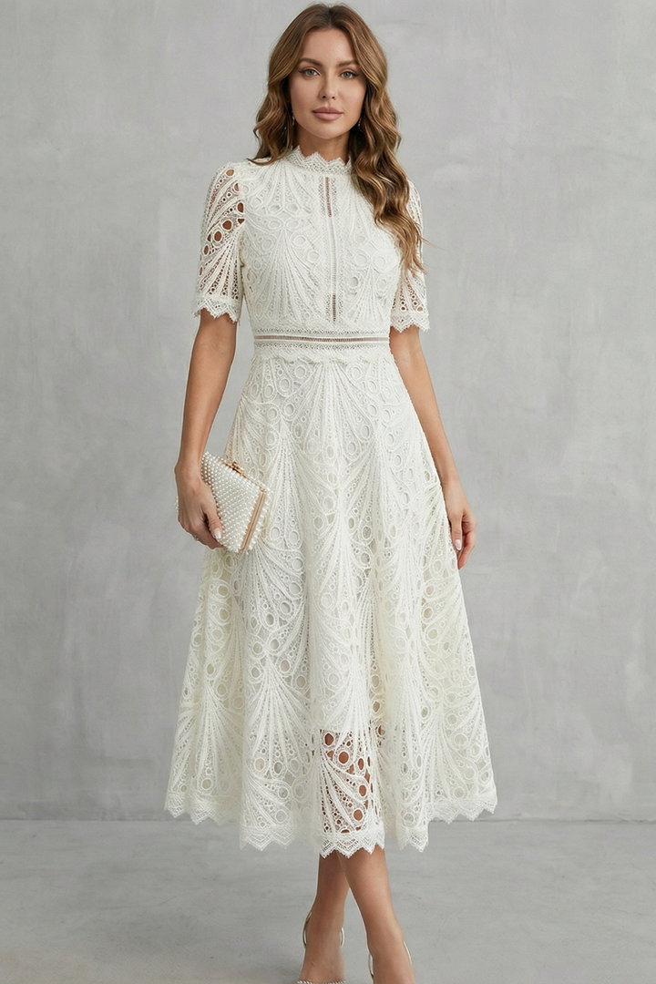 Charlisse | Ornate lace refinement – High-neck midi dress