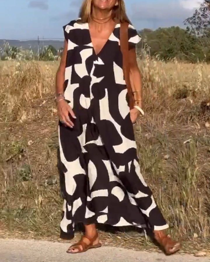 Amelia – Printed V-Neck Maxi Dress