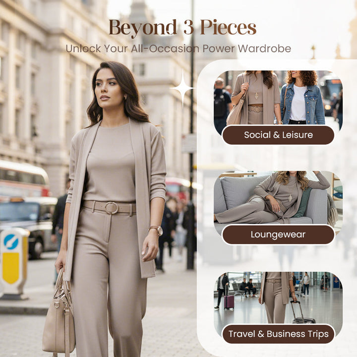 Nancy | Elegant 3-Piece Set Including Long Cardigan, Top, and Pants