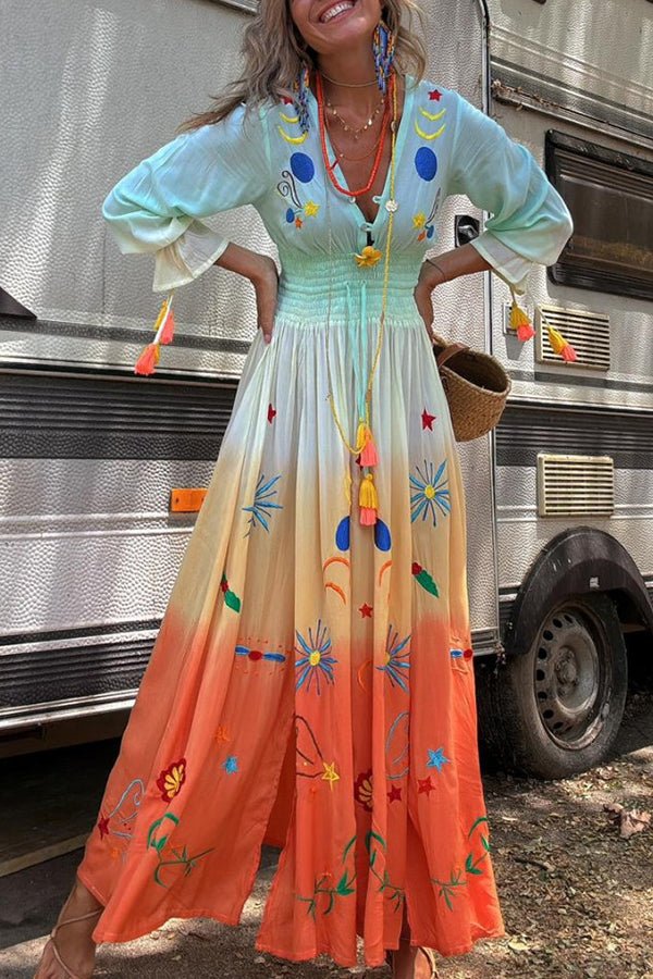 Demeter – Floral Ombre V-Neck Maxi Dress