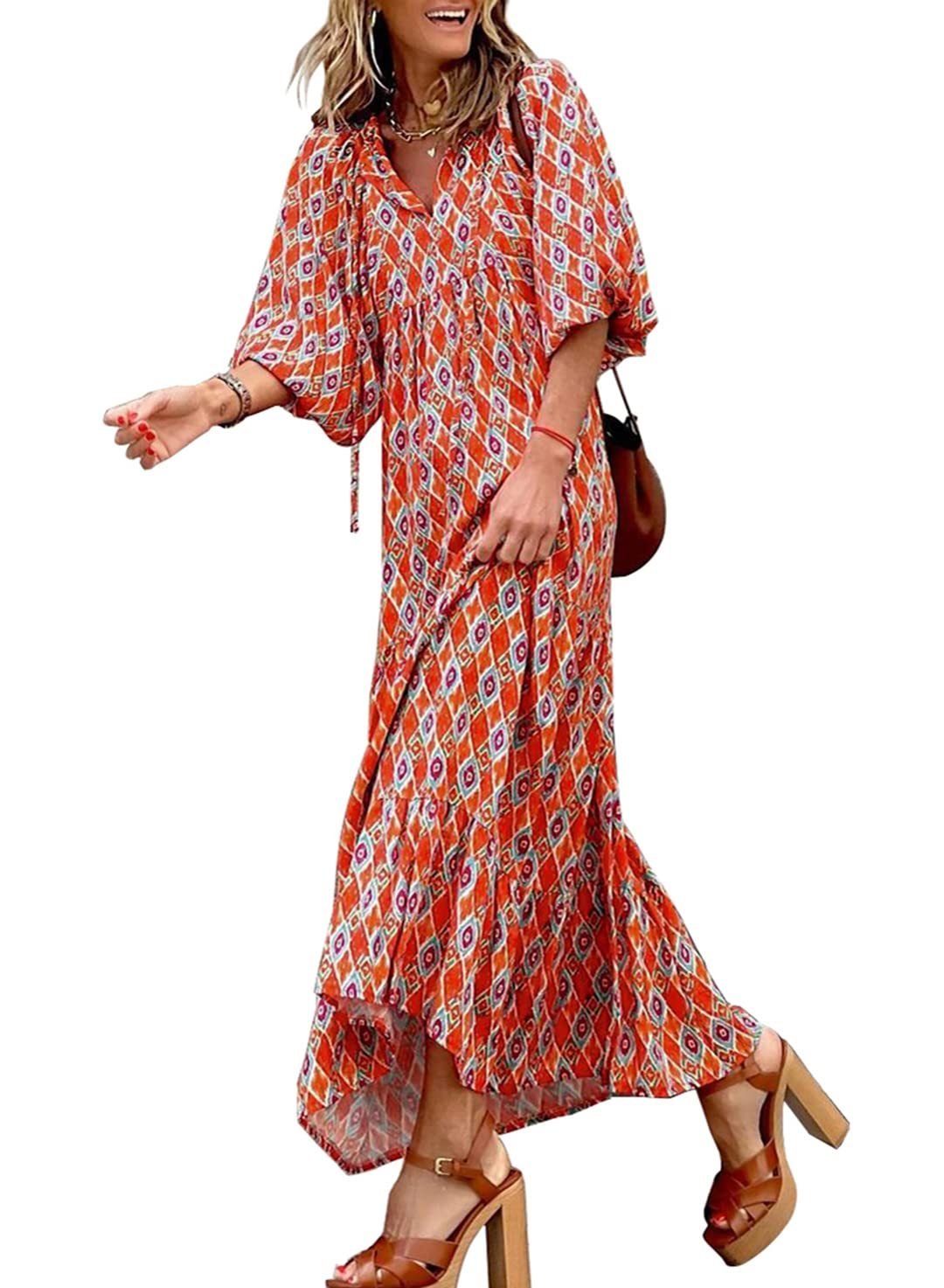 Vanessa – Boho Puff Sleeve Printed Maxi Dress